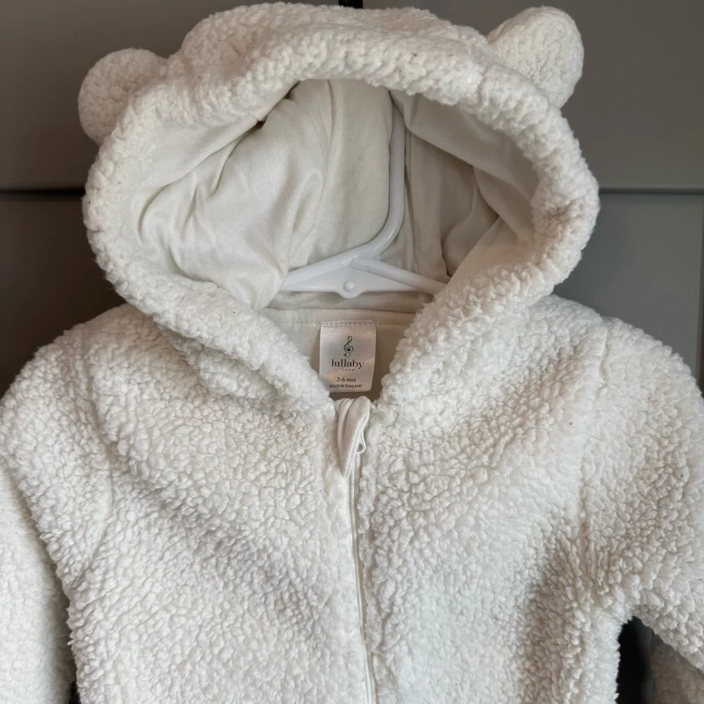 Lullaby Infant Baby Ivory Cream Bear Sherpa Bunting Snowsuit 3-6 Months
